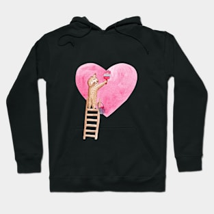 sloth paints pink heart Hoodie